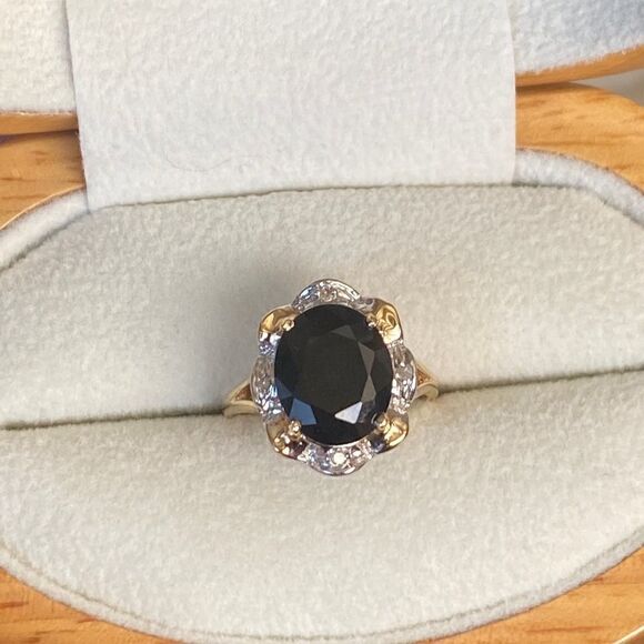 6.14 Carat Natural Blue Sapphire & Diamond 14K Gold Halo Ring GLA Certified - Picture 2 of 11